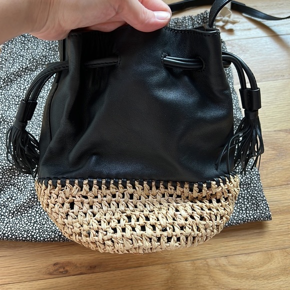 Loeffler Randall black leather and straw drawstring crossbody - Picture 2 of 11